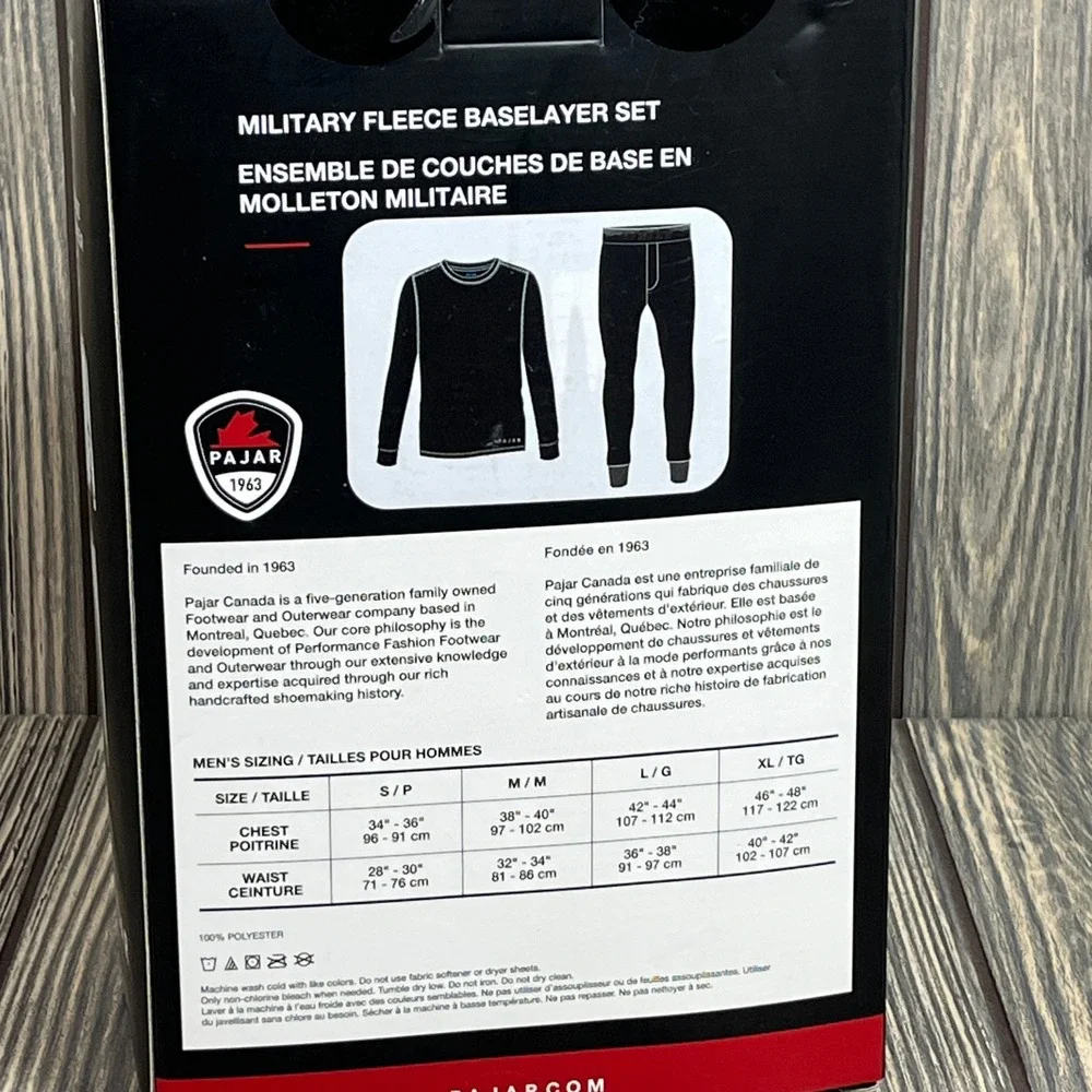 Pajar Military Fleece Baselayer‎ Set Shirt Pants Black Men XL Microfleece Warm